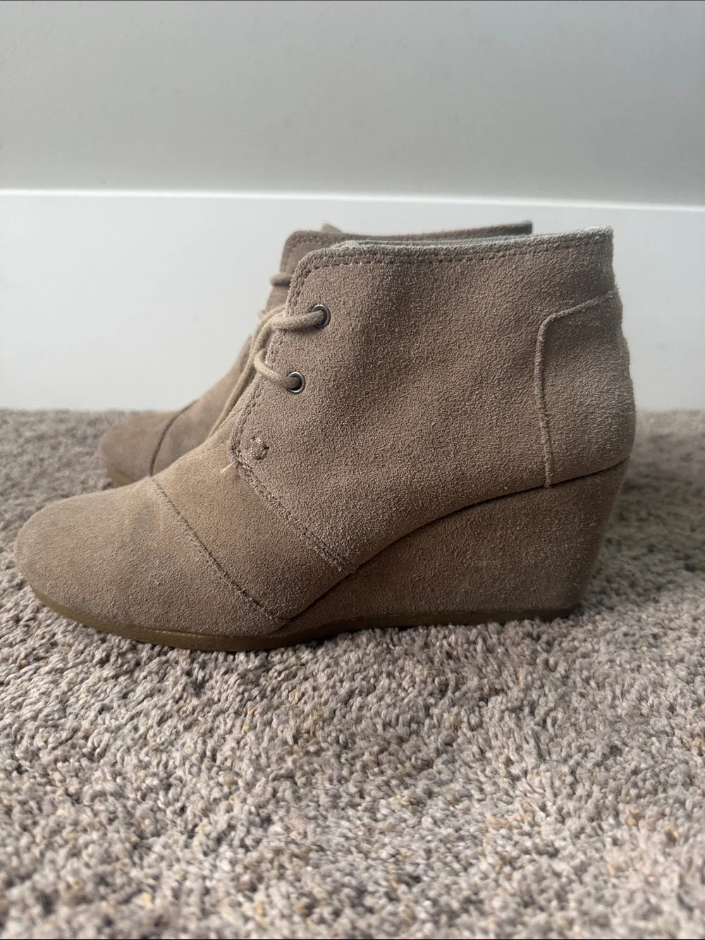Toms Taupe Suede Wedge Ankle Boots